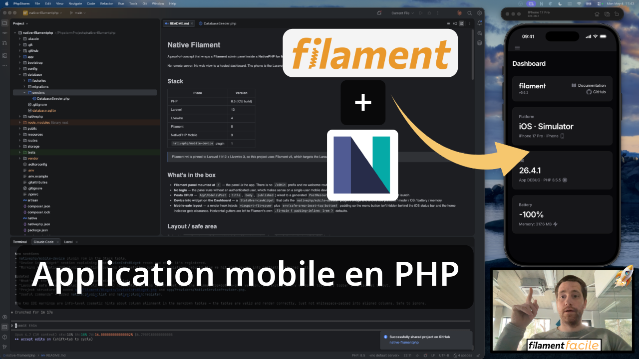 Panel Filament en app mobile iOS/Android avec NativePHP 